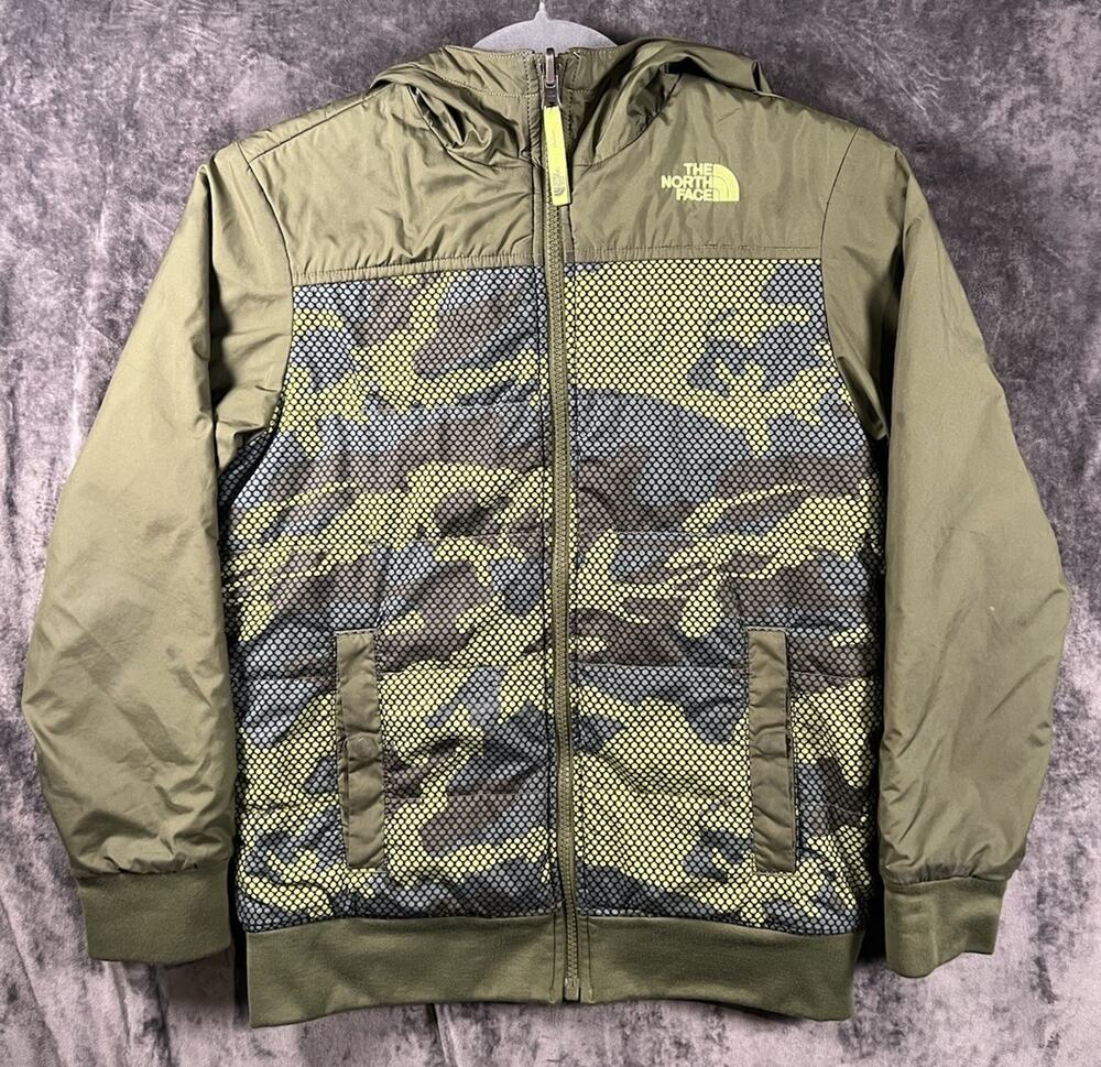The North Face Reversible Puffer Jacket Boys Size S Green Gray Full Zip Camo